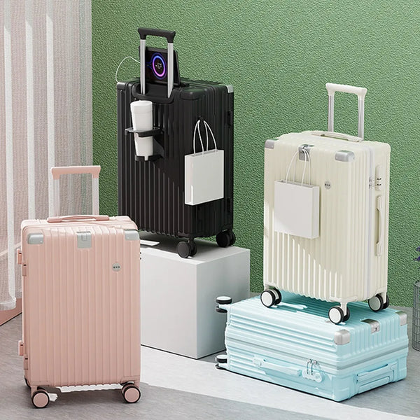 20 Inch Travel Suitcase Rolling Luggage Trolley Case Universal Wheel Carry-on Luggage with Cup holder Boarding Case