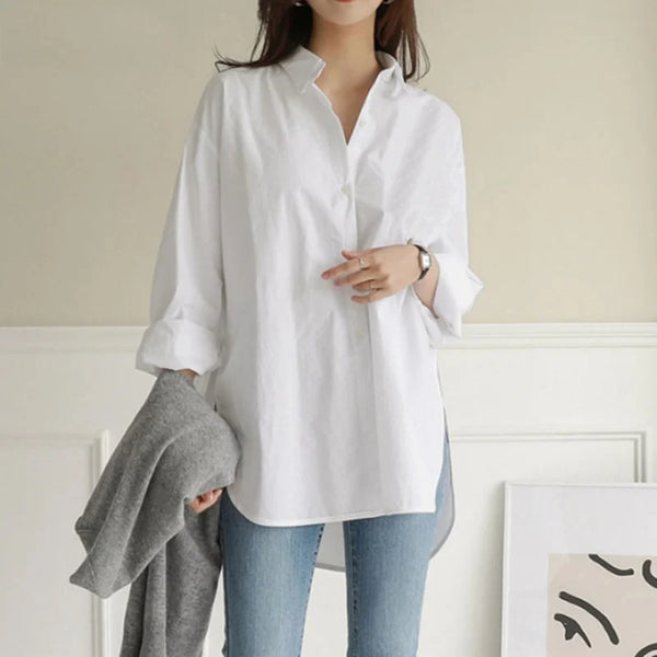 Vintage Long Sleeve Women Shirts Fashion New Loose White Blouse Turndown Collar Tops Office Lady Elegant Clothing