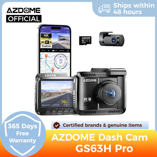 AZDOME Dash Cam GS63H Pro 4K+1080P Dual-channel Record ADAS 2.4'' IPS Screen GPS WiFi 6 APP 130° FOV Car DVR 24H Parking Monitor