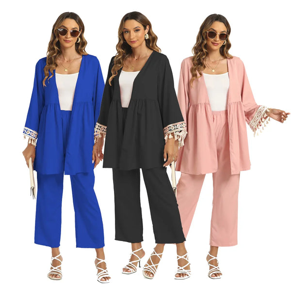 Ramadan Two Piece Set Embroidery Shirt Pants Women Muslim Suits Blouse Musulman Ensembles Moroccan Kaftan Arab Islamic Sets