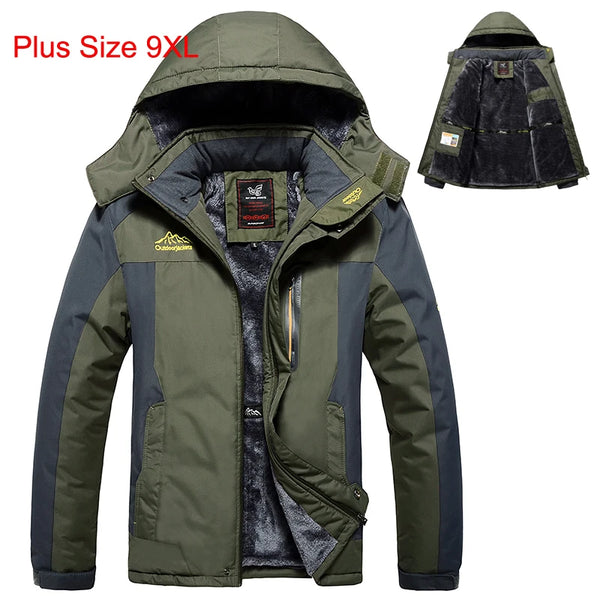 Plus Size 8XL Outdoor Winter Hooded Climbing Camping Hiking Jackets Windbreaker Military Fleece Jacket Jaqueta Masculina