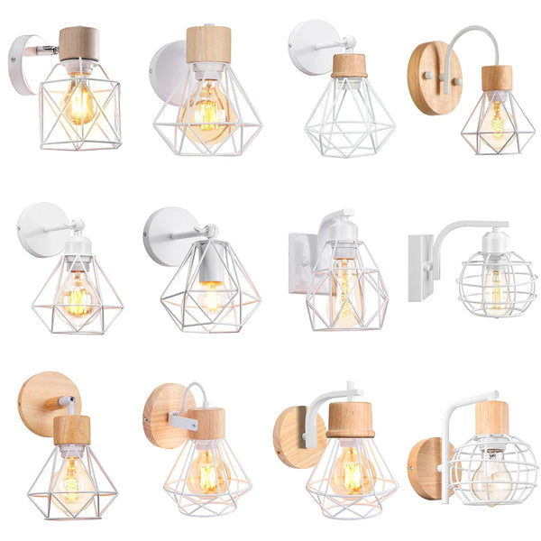 Loft American Iron White Lampshade Wall Lamp Cage Guard Sconce Loft Lighting Fixture for Aisle Bedroom Modern Indoor Lighting