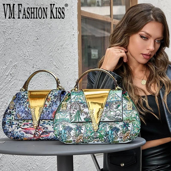 VM FASHION KISS Ladies European And American Printed Handbags Latest Design Crossbody Bag Letter Decoration Evening Shoulder Bag