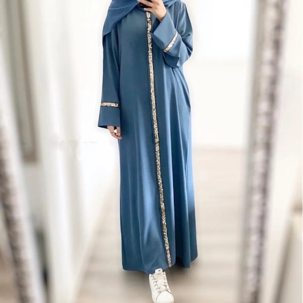 Casual Sequin Muslim Dress Women Solid Chiffon Kaftan Islamic Clothing for Women Arabian Dubai Abayas Vestido Longo Feminino