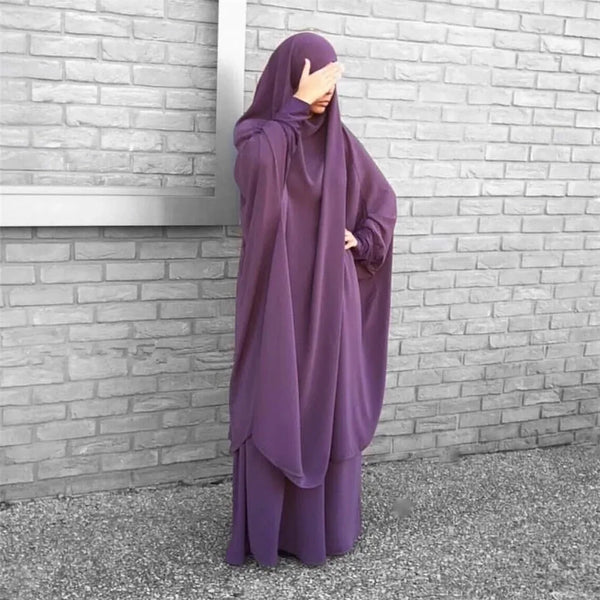 Muslim Sets Two Pieces Eid Hooded Long Sleeve Hijab Prayer Clothing Maxi Skirts Elastic Waist Women Dresses Abaya Ramadan Robes