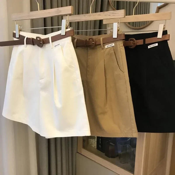 New Wide Leg Shorts for Women 2025 Summer Thin Cotton A Line Short Pants Office Lady Classic Loose Casual Zipper Women‘s Shorts