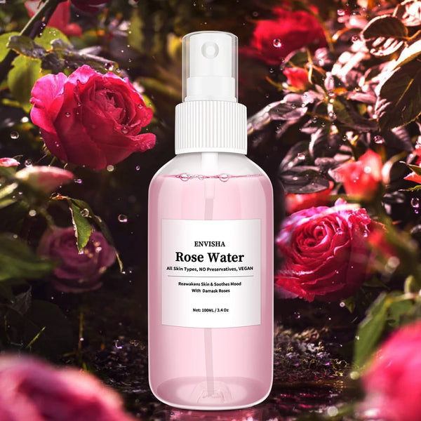 ENVISHA Rose Water For Face Facial Toner Organic Rose Petals Essence Moisturizing Serum Refresh Elastic Shrink Pores Skin Care