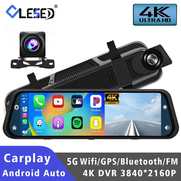 10"  Dash Cam 4K 3840*2160P Car Dvr Carplay Android Auto GPS 5G WIFI AUX Stream RearView Mirror Dashcam Camera Drive Recorder FM