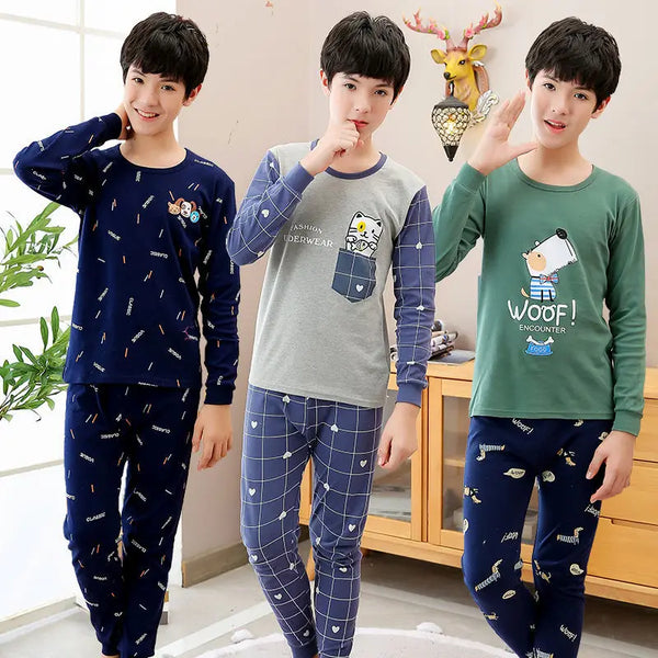 Teens Pijamas Long Sleeve Cotton Pyjamas Kids Clothes Sets Cartoon Big Boy Sleepwear Cute Pajamas For Girls 10 12 14 16 18 Years