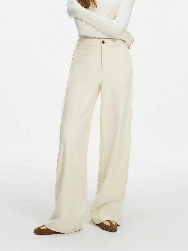 FSLE Women Winter Long Trouser Thick Straight Commuter Beige All-Match Pants 1.4% Wool 3.1% Acetate