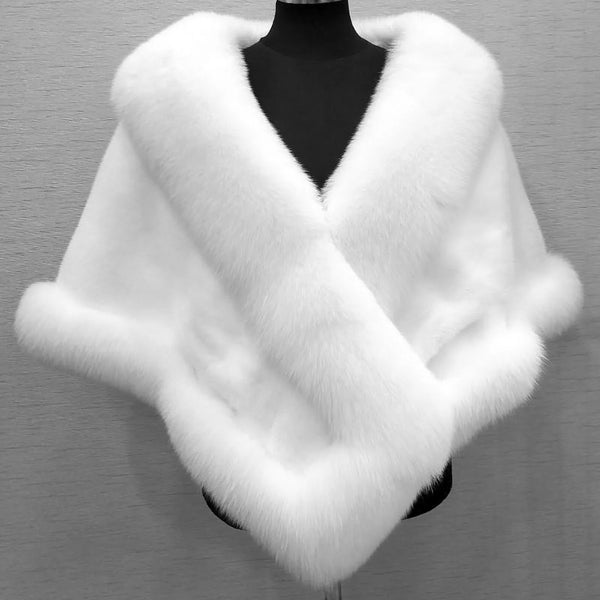 Elegant White Faux Fur Wraps Shawl Autumn Winter Wedding Bridal Evening Party Warm Scarf Wraps Soft Mink Fox fur Dress Cloak