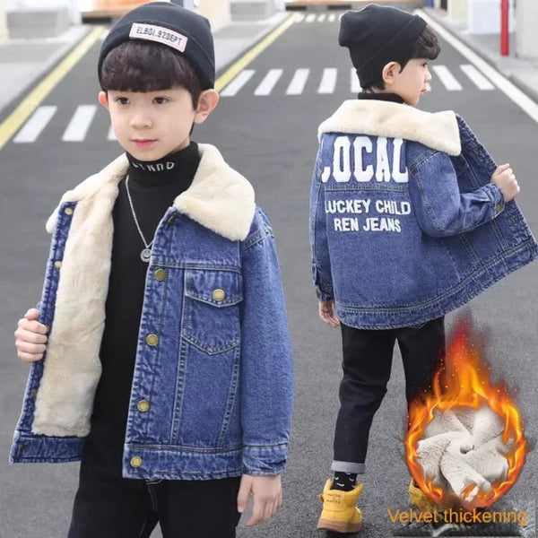 Boys Winter Jacket 5-15 Years Old Boy's Winter Fleece-Lined Warm Denim Jacket Fashionable Stylish Winter Clothes for Boys 7-12y