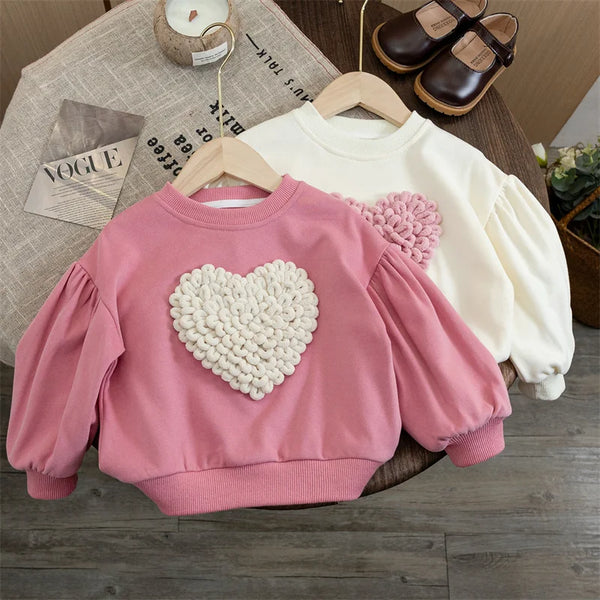 Girls T-shirts 2025 Autumn Winter Sweater for Kids 3D Love Children Sweatshirts Toddler Pullover Long Sleeve Baby Tops Outfits