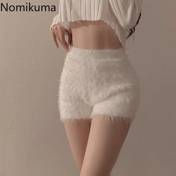 Korean Pantalones Cortos De Mujer Knitted Shorts for Women Fashion Furry High Waist Casual Summer Y2k Pants 2025 New Bottoms