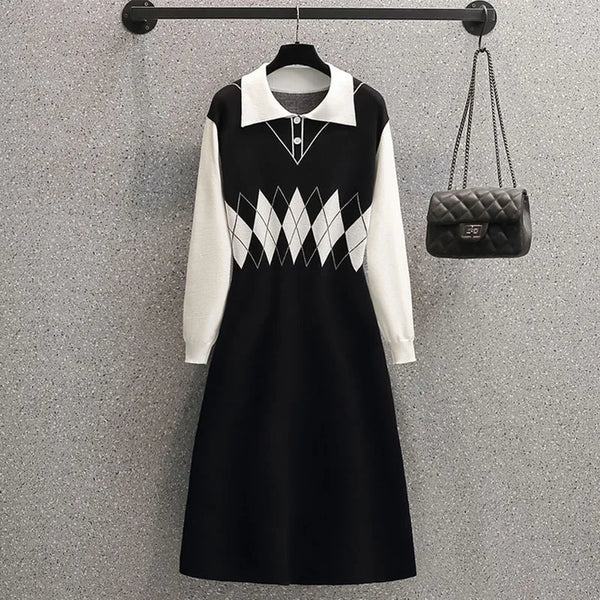 Elegant Two-Piece Look Knitted Dress for Women 2025